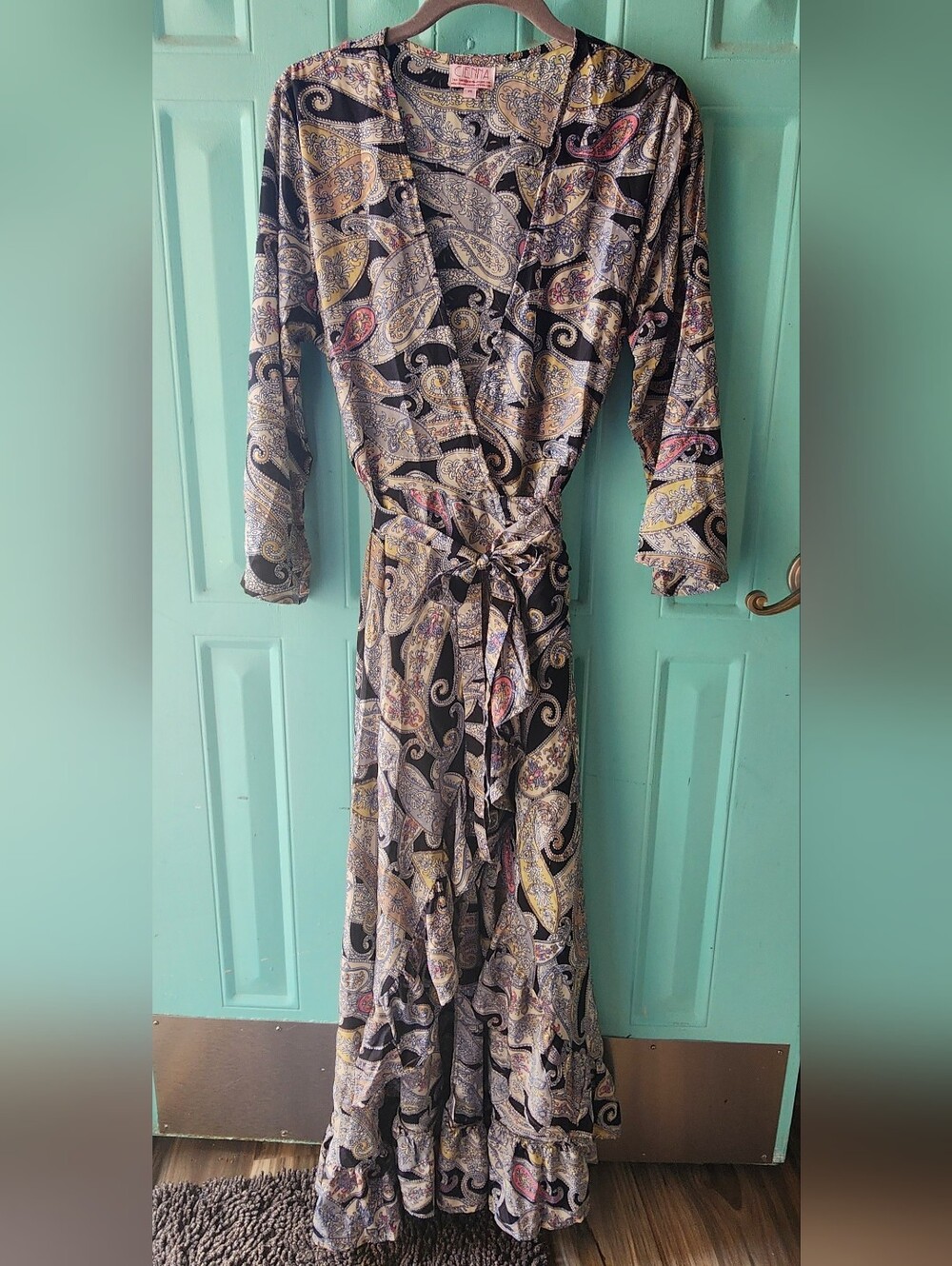 Paisley Wrap Maxi Dress in Black and Cream